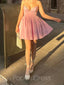 Cute V-neck Sleeveless A-line Satin Homecoming Dresses For Party, PGH473