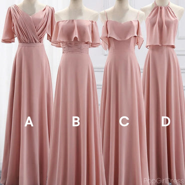 Formal Mismatched A-line Long Pink Bridesmaid Dresses For Wedding Party, PGB22