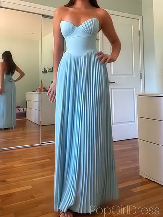 Soft Sweetheart Sleeveless A-line Satin Long Prom Dresses For Party, PG916