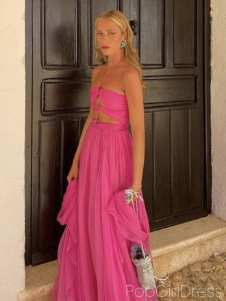 Soft Halter Sleeveless A-line Chiffon Long Prom Dresses For Party, PG978