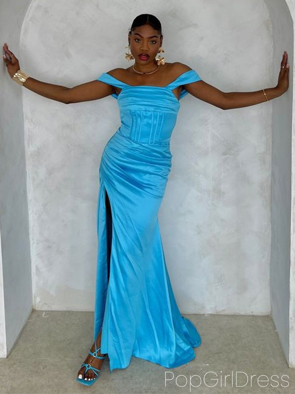 Sexy Off-shoulder Sleeveless Mermaid Satin Long Prom Dresses For Party, PG821