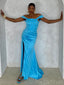 Sexy Off-shoulder Sleeveless Mermaid Satin Long Prom Dresses For Party, PG821