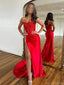 Sexy Sweetheart Mermaid Sleeveless Satin Red Long Prom Dresses With Front Slit For Party, PG225