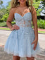 Sexy Spaghetti Strap Lace Sleeveless Short A-line Homecoming Dresses For Party, PGH113