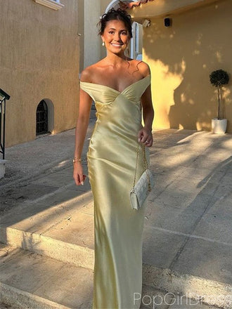Soft Off-shoulder Sleeveless Mermaid Satin Long Prom Dresses For Party, PG607
