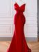 Elegant V-neck One-shoulder Sleeveless Red Mermaid Long Prom Dresses, PG11