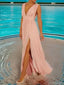 Casual V-neck Sleeveless A-line With Side Split Long Prom Dresses, PG69