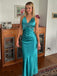 Sexy V-neck Sleeveless Mermaid Satin Long Prom Dresses For Party, PG707