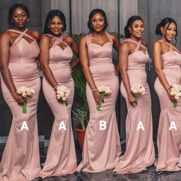 Sexy Mismatched Sleeveless Mermaid Pink Long Bridesmaid Dresses For Wedding Party, PGB33