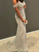 Elegant Off-shoulder Sleeveless Mermaid Tulle White Long Prom Dresses For Party, PG547