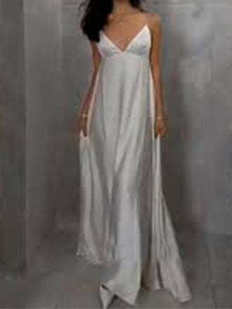 Soft Spaghetti Strap V-neck Sleeveless A-line Satin Long Prom Dresses For Party, PG401