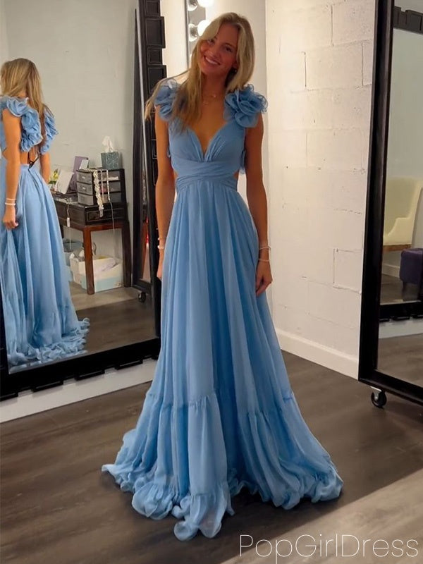 Elegant V-neck Sleeveless A-line Satin Long Prom Dresses For Party, PG773