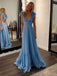 Elegant V-neck Sleeveless A-line Satin Long Prom Dresses For Party, PG773