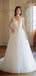 Elegant V-neck Sleeveless A-line White Long Wedding Dresses With Trailing, PGW03