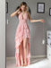 Sexy V-neck Sleeveless Mermaid Satin Long Prom Dresses For Party, PG858