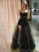 Sexy Spaghetti Strap Sleeveless Mermaid Tulle Black Long Prom Dresses For Party, PG539