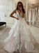 Sexy V-neck Sleeveless A-line White Long Tulle Wedding Dresses, PGW17