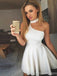 Simple One-shoulder Sleeveless A-line Satin Short White Homecoming Dresses For Party, PGH369