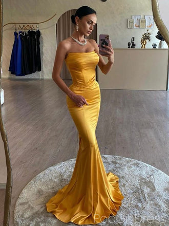 Sexy Sweetheart Sleeveless Mermaid Satin Long Prom Dresses For Party, PG789