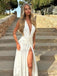 Sexy V-neck Sleeveless Mermaid Satin Long Prom Dresses For Party, PG781