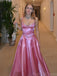 Soft Spaghetti Strap Sleeveless A-line Satin Long Prom Dresses For Party, PG599