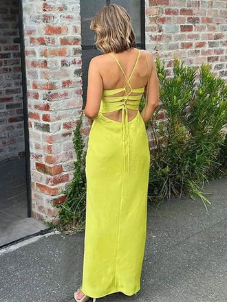 Simple Spaghetti Strap V-neck Sleeveless Mermaid Prom Dresses For Party, PG166