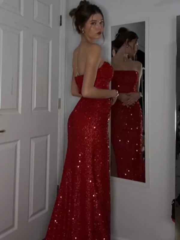 Sexy Sweetheart Sleeveless Mermaid Sequin Long Prom Dresses For Party, PG712