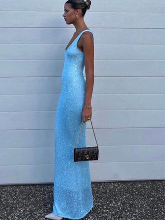 Sexy Spaghetti Strap Sleeveless Mermaid Sequin Long Prom Dresses For Party, PG958