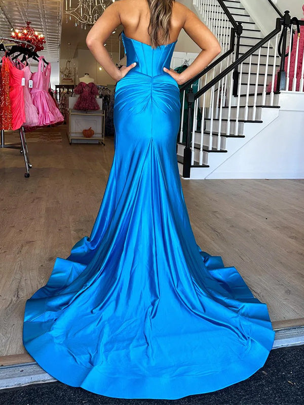 Sexy Sweetheart Mermaid Sleeveless With Front Slit Long Prom Dresses For Party, PG106