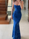 Sexy Spaghetti Strap Sleeveless Mermaid Satin Long Prom Dresses For Party, PG759