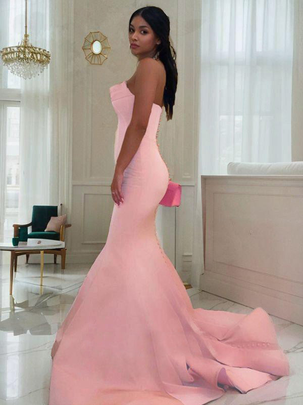 Sexy Sweetheart Sleeveless Mermaid Satin Long Prom Dresses For Party, PG585