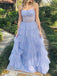 Elegant Spaghetti Strap Sleeveless Ruffles A-line Sequin Long Prom Dresses For Party, PG234