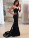 Sexy Sweetheart Sleeveless Mermaid Lace Tulle Black Long Prom Dresses For Party, PG366