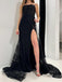 Elegant Sweetheart Sleeveless Black Tulle Mermaid Long Prom Dresses With Trailing For Party, PG246