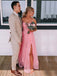 Elegant Spaghetti Strap Sleeveless A-line Tulle Long Prom Dresses With Slit For Party, PG274