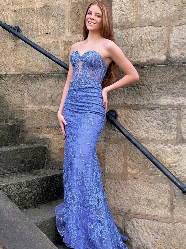 Sexy Sweetheart Mermaid Lace Long Prom Dresses With Trailing For Party, PG222