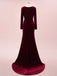 Elegant V-neck Full Sleeve Mermaid Velvet Long Prom Dresses With Trailing For Party, PG218