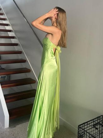 Soft Spaghetti Strap Sleeveless Mermaid Satin Long Prom Dresses For Party, PG716