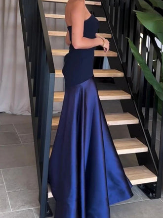 Fashion Sweetheart Sleeveless Mermaid Satin Long Prom Dresses For Party, PG790