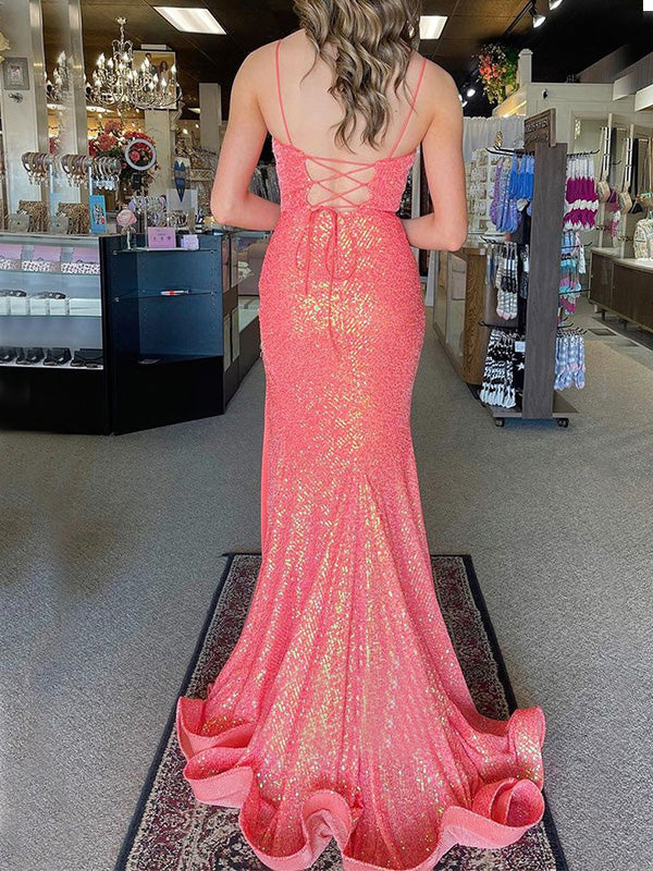 Sexy Spaghetti Strap Mermaid Sleeveless With Front Slit Long Prom Dresses For Party, PG135