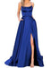 Formal Spaghetti Strap Sleeveless A-line Satin Long Prom Dresses With Trailing For Party, PG362