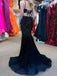 Sexy Spaghetti Strap Sleeveless Black Mermaid Long Prom Dresses With Front Slit For Party, PG182