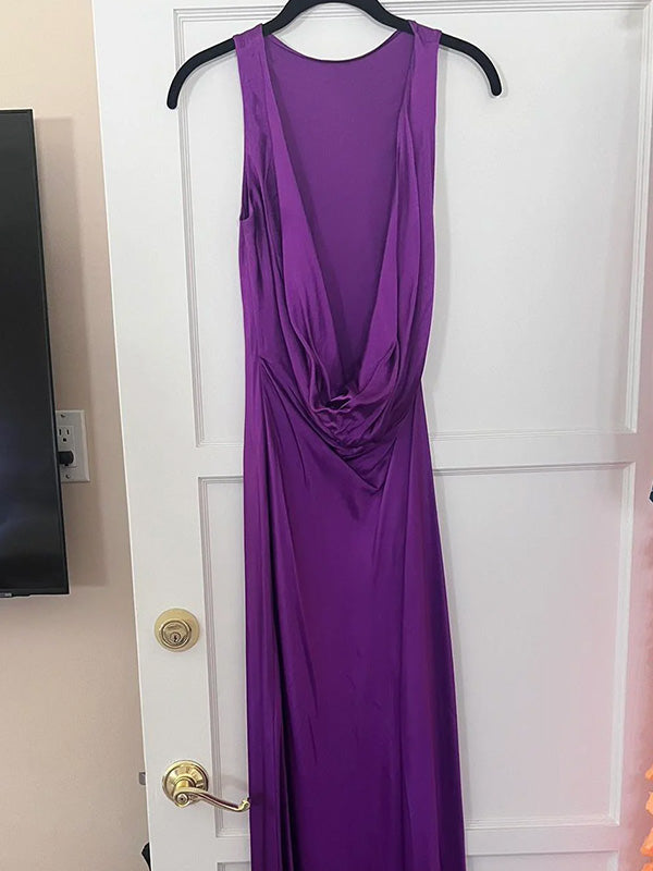 Sexy Halter Strap Sleeveless Mermaid Satin Long Prom Dresses For Party, PG310