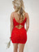 Shiny Spaghetti Strap V-neck Sleeveless Short Lace Mermaid Homecoming Dresses For Party, PGH166