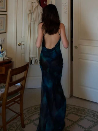 Sexy Spaghetti Strap Sleeveless Mermaid Satin Long Prom Dresses For Party, PG604