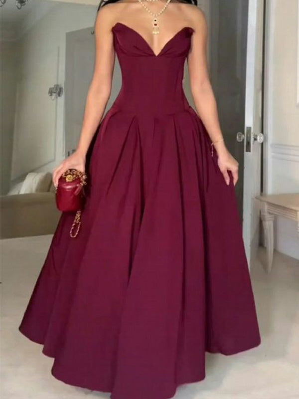 Simple Sweetheart Sleeveless A-line Satin Long Prom Dresses For Party, PG462