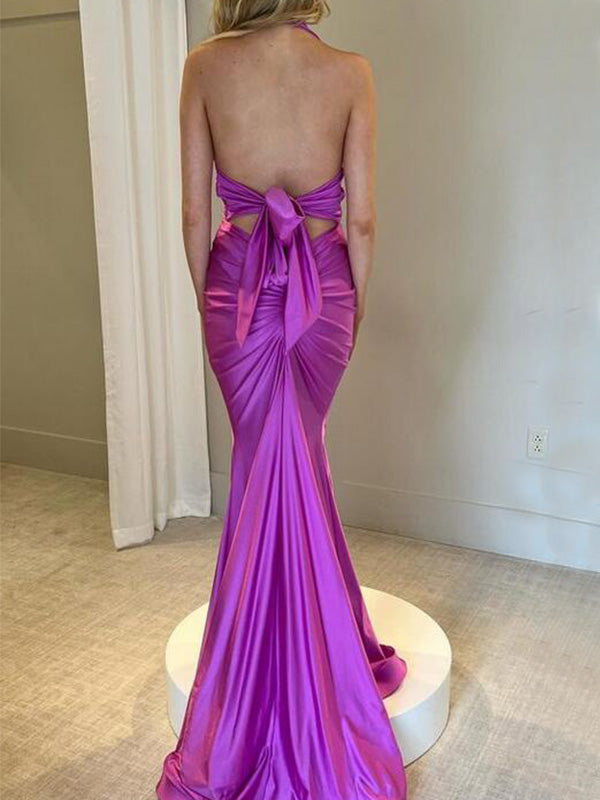 Sexy V-neck Sleeveless Mermaid With Trailing Long Prom Dresses For Party, PG82