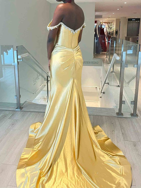 Sexy Off-shoulder Mermaid Sleeveless With Trailing Long Prom Dresses For Party, PG110