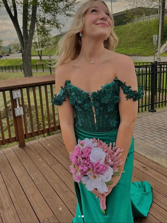 Elegant Off-shoulder Sleeveless Mermaid Satin Long Prom Dresses For Party, PG544