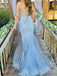 Gorgeous Spaghetti Strap Sleeveless Lace Mermaid Tulle Long Prom Dresses With Trailing For Party, PG238